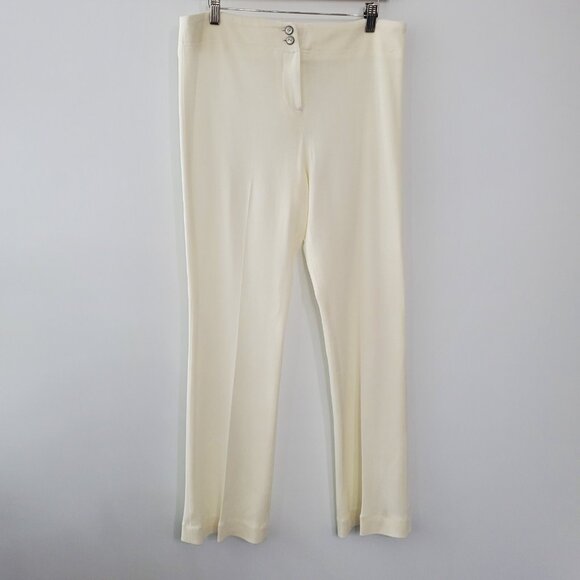 Exclusively Misook Pants - Exclusively Misook Womens Ivory Straight Leg Trousers Size 8 Career Old Money